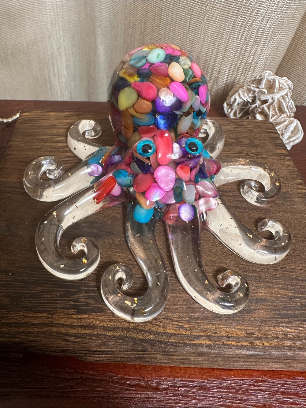 Resin and Rainbow Multi Colored Crystal Chips Octopus Figure - Picture 8 of 10